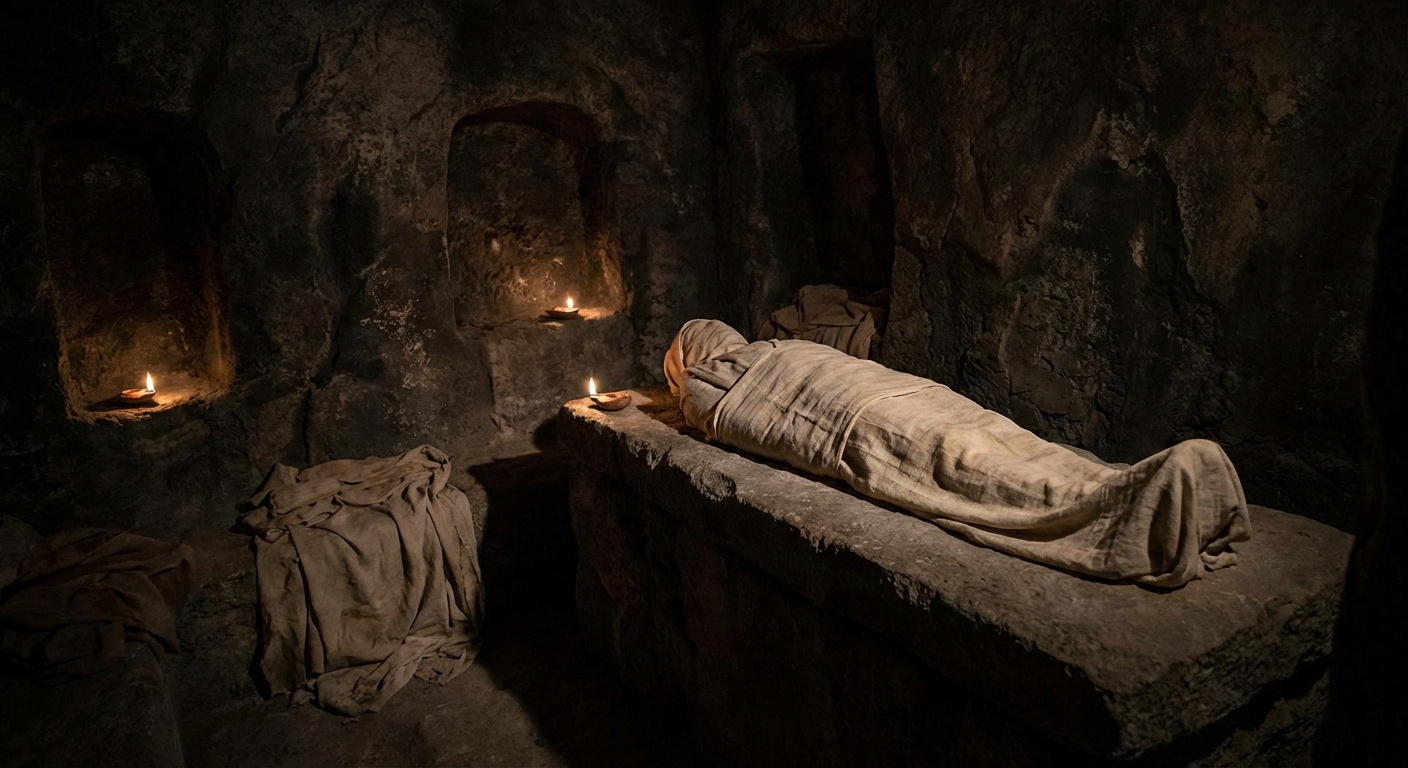 Jesus in the dark tomb