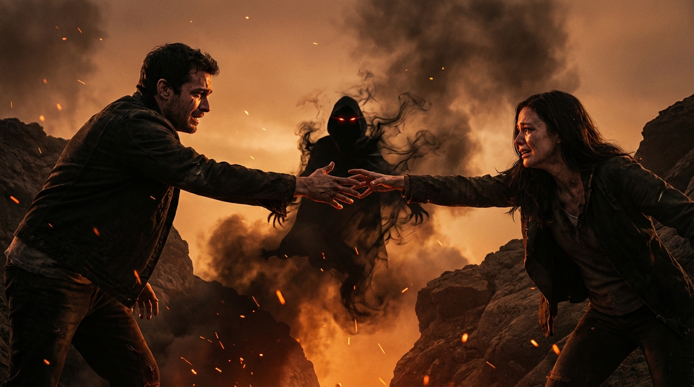 Symbolic image of spiritual division between husband and wife