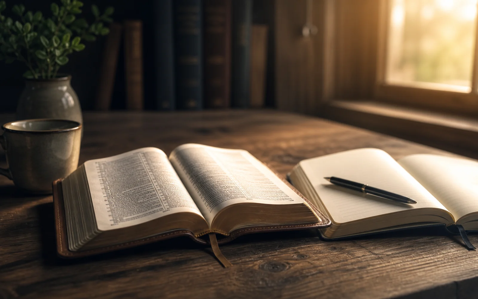 Walking by Faith, Not Panic Bible and journal in quiet light.